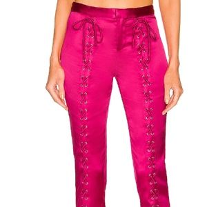 hot pink lace up silky pants